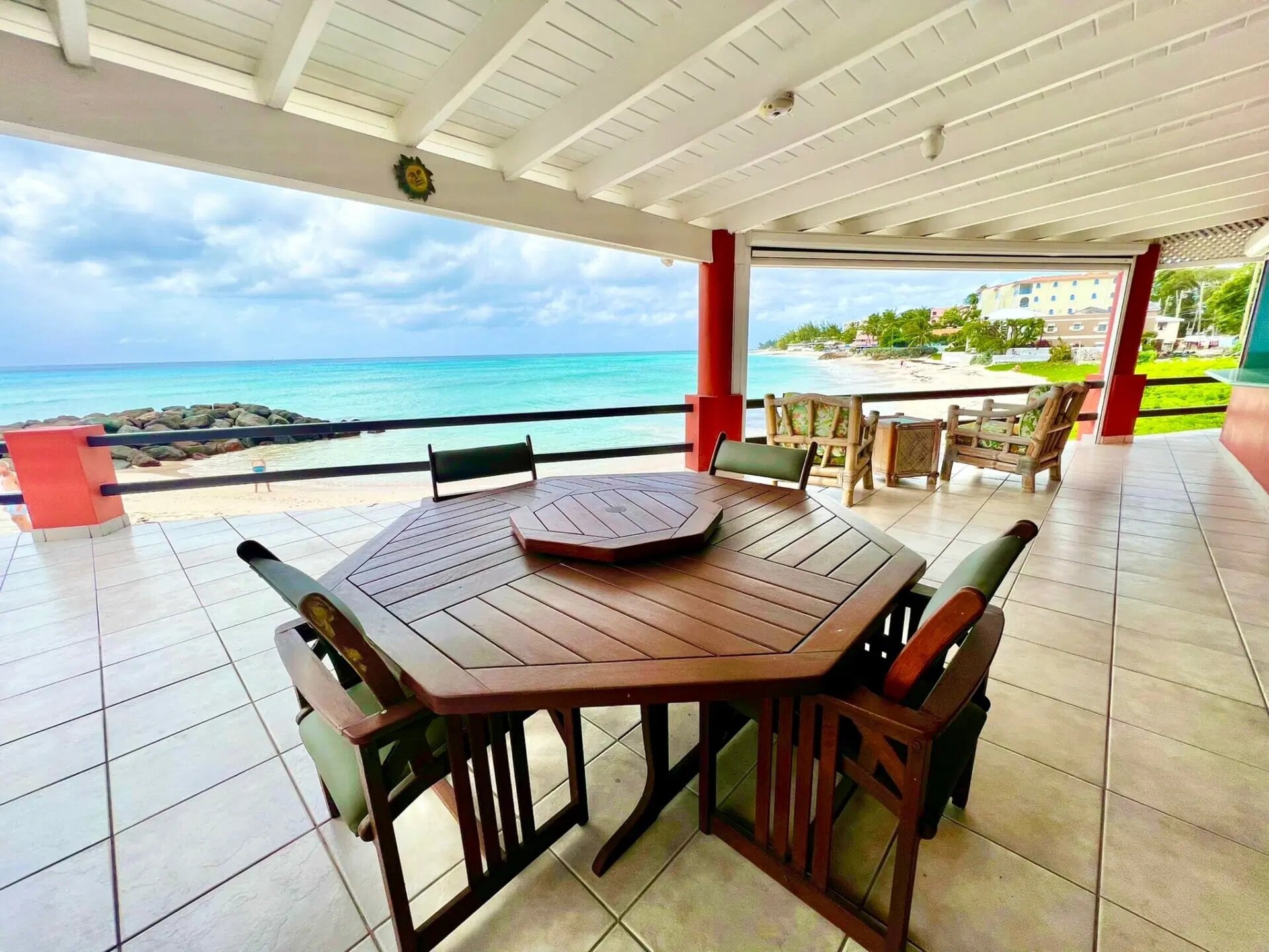 Beachfront veranda at Villa Jumana with ocean view
