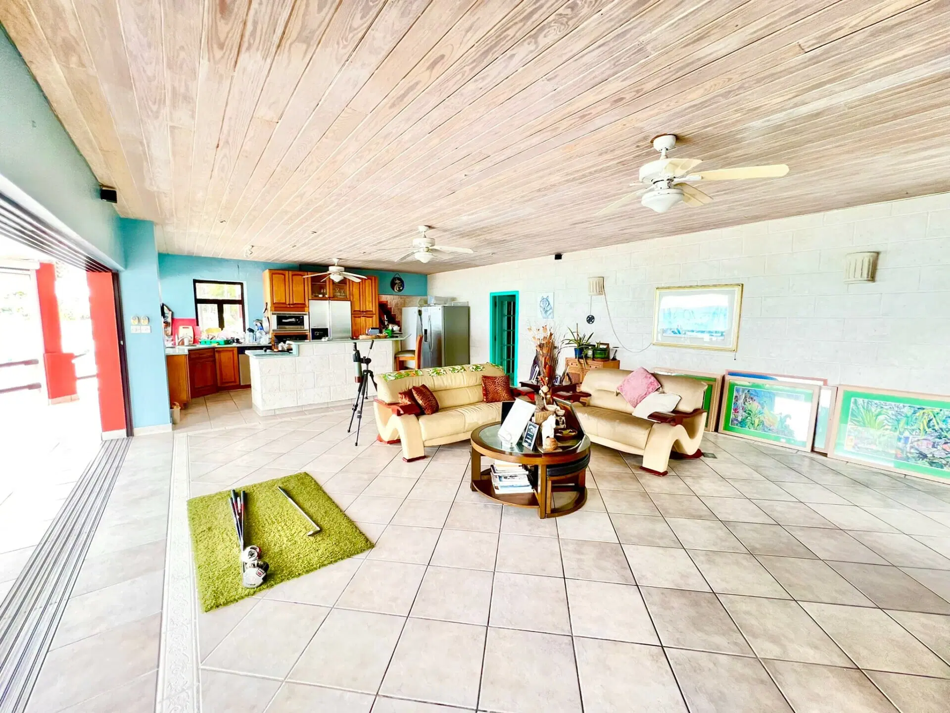Interior of Villa Jumana, great room open to the veranda